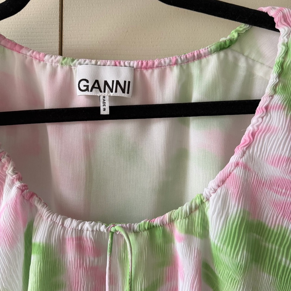 GANNI Floral-Print Pleated Georgette Blouse Size Medium - Picture 5 of 7